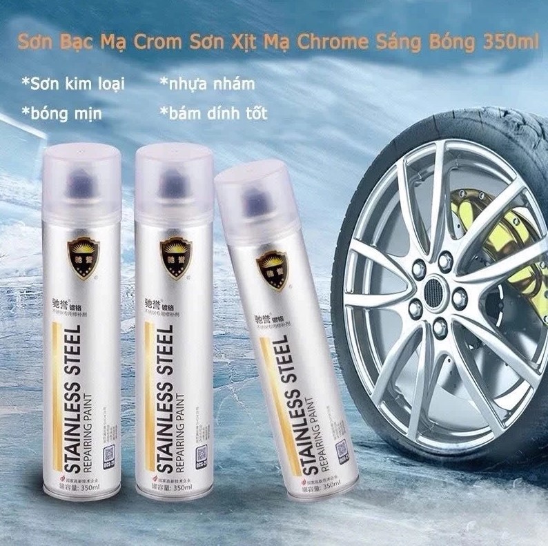 Chai Sơn Bạc Mạ Crom Sơn Xịt Mạ Chrome Sáng Bóng 350ml - Chai Sơn mạ Siêu Bóng - Sơn Xe