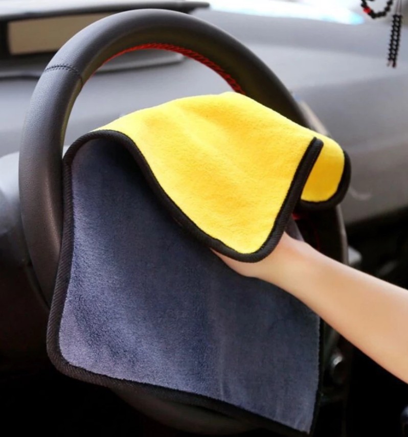 Khăn lau ô tô xe hơi đa năng Microfiber màu vàng 2 lớp cao cấp khăn lau bếp lau kính siêu sạch siêu thấm hút