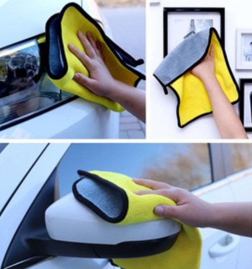 Khăn lau ô tô xe hơi đa năng Microfiber màu vàng 2 lớp cao cấp khăn lau bếp lau kính siêu sạch siêu thấm hút