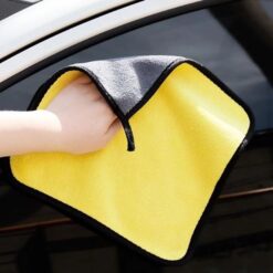Khăn lau ô tô, xe hơi, lau kính lau tay màu vàng, 2 lớp Microfiber mềm mịn, siêu thấm