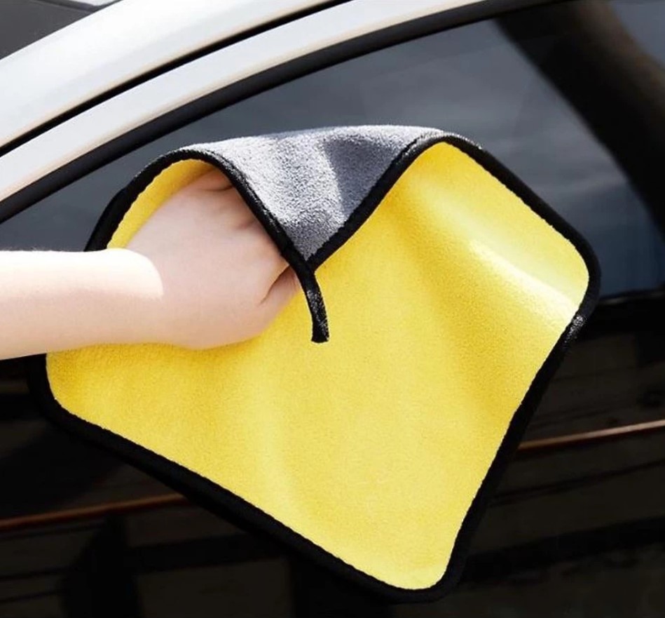 Khăn lau ô tô, xe hơi, lau kính lau tay màu vàng, 2 lớp Microfiber mềm mịn, siêu thấm