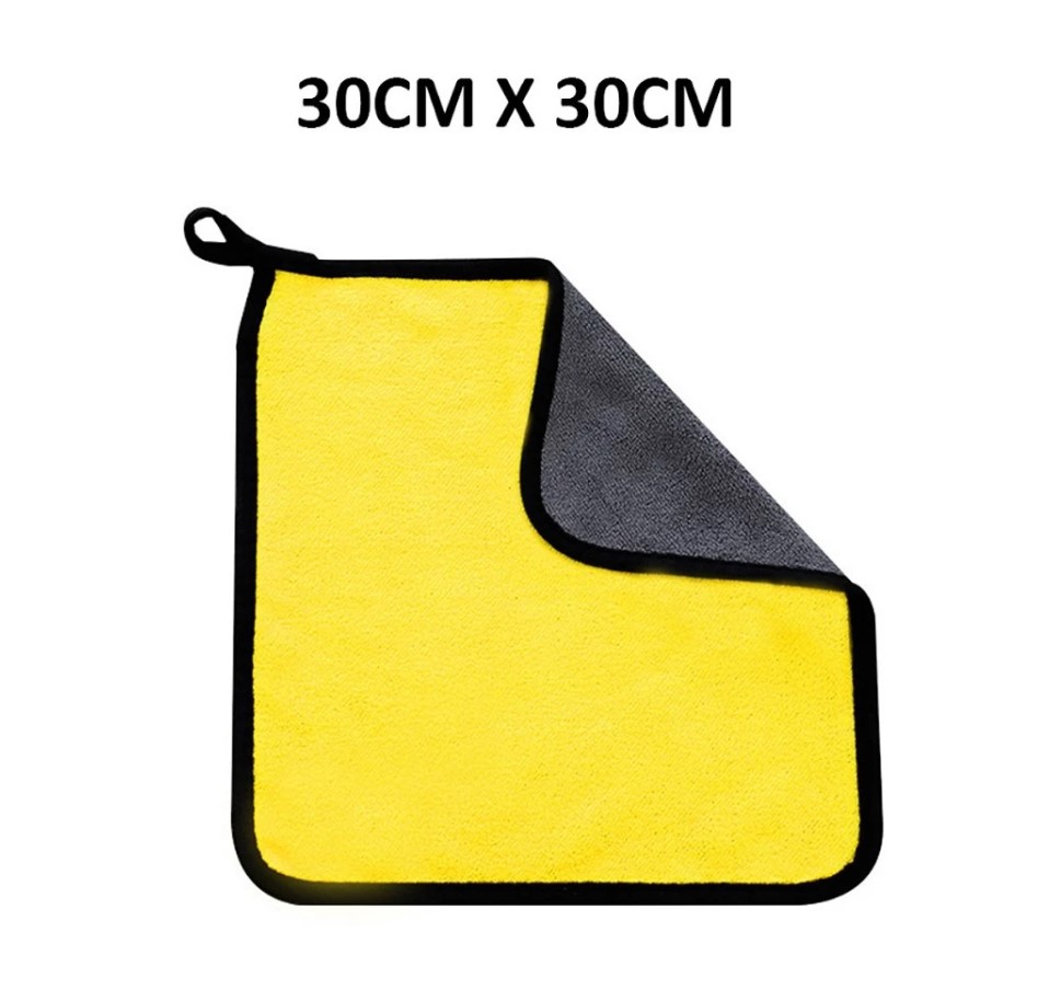 Khăn lau ô tô, xe hơi, lau kính lau tay màu vàng, 2 lớp Microfiber mềm mịn, siêu thấm