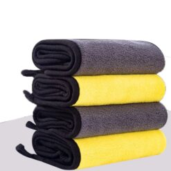 Khăn lau ô tô, xe hơi, lau kính lau tay màu vàng, 2 lớp Microfiber mềm mịn, siêu thấm