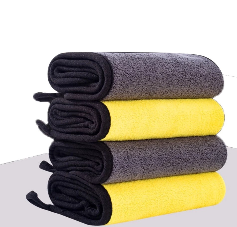 Khăn lau ô tô, xe hơi, lau kính lau tay màu vàng, 2 lớp Microfiber mềm mịn, siêu thấm