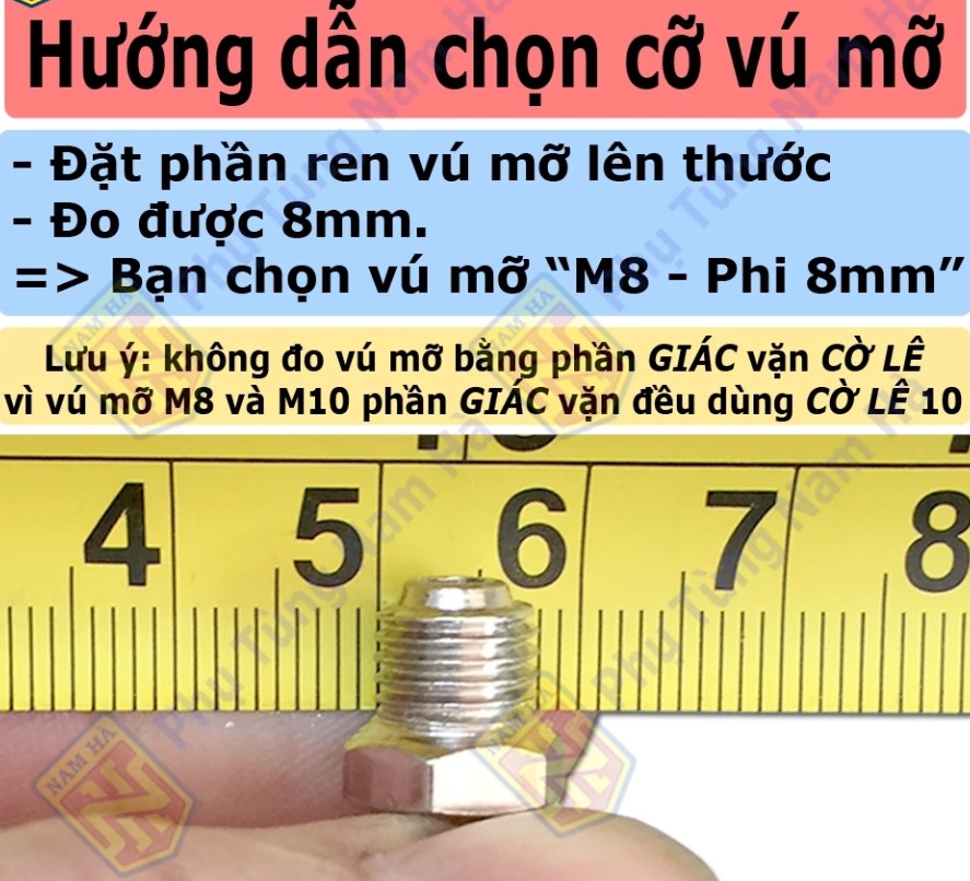 10 Cái – Vú Bơm Mỡ Bò Các Loại M6, M8, M10, M12, M13, M14 (Loại Tốt)