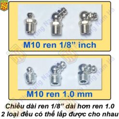 10 Cái – Vú Bơm Mỡ Bò Các Loại M6, M8, M10, M12, M13, M14 (Loại Tốt)