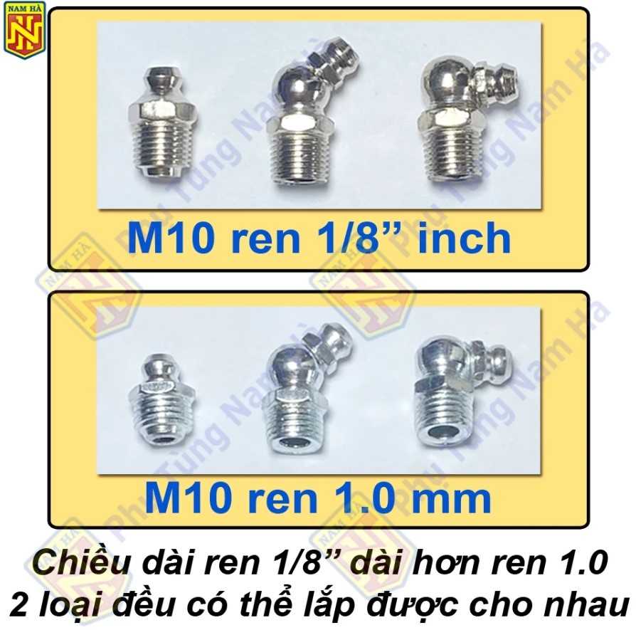 10 Cái – Vú Bơm Mỡ Bò Các Loại M6, M8, M10, M12, M13, M14 (Loại Tốt)