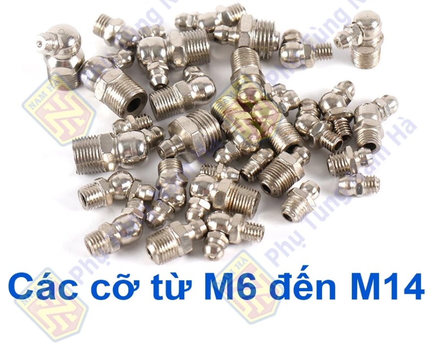 10 Cái – Vú Bơm Mỡ Bò Các Loại M6, M8, M10, M12, M13, M14 (Loại Tốt)