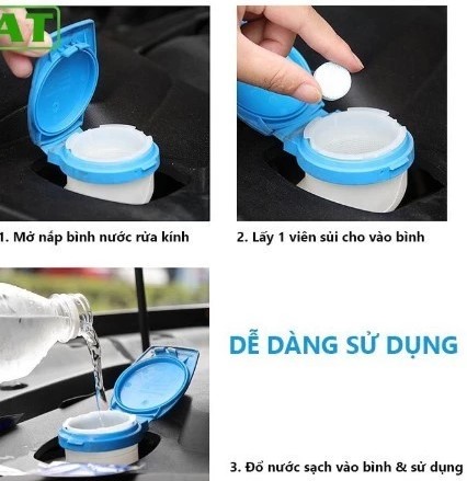 200 Viên Sủi Rửa Kính Ô TÔ – Siêu Đậm Đặc, 1 Viên Pha 4 Lít, Nước Xanh, Bọt Nhiều, Sạch Bóng Kính Lái