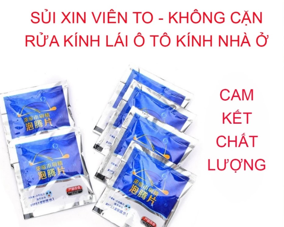 200 Viên Sủi Rửa Kính Ô TÔ – Siêu Đậm Đặc, 1 Viên Pha 4 Lít, Nước Xanh, Bọt Nhiều, Sạch Bóng Kính Lái