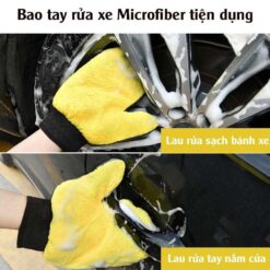 Bao Tay Rửa Xe Microfiber Cao Cấp – Găng Tay Lau Đa Năng Cho Ô Tô, Xe Máy (Màu Vàng Xám)