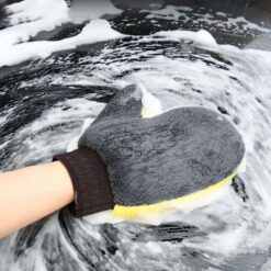 Bao Tay Rửa Xe Microfiber Cao Cấp – Găng Tay Lau Đa Năng Cho Ô Tô, Xe Máy (Màu Vàng Xám)