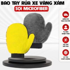 Bao Tay Rửa Xe Microfiber Cao Cấp – Găng Tay Lau Đa Năng Cho Ô Tô, Xe Máy (Màu Vàng Xám)