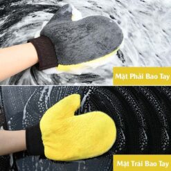 Bao Tay Rửa Xe Microfiber Cao Cấp – Găng Tay Lau Đa Năng Cho Ô Tô, Xe Máy (Màu Vàng Xám)
