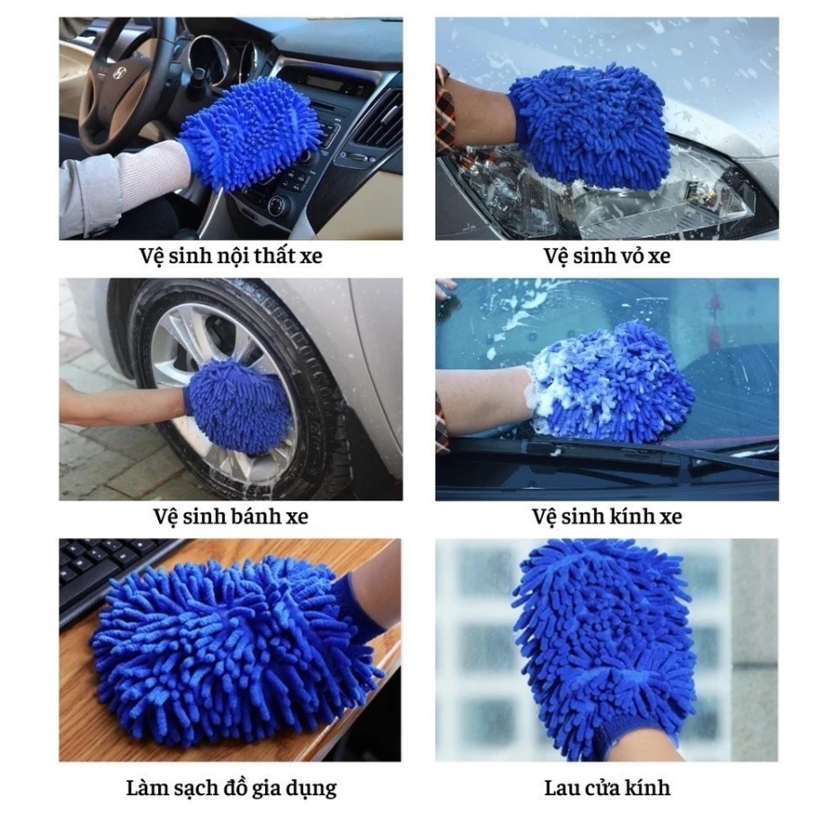 Bao Tay Rửa Xe Sợi Microfiber Găng Tay Chuyên Dụng Làm Sạch Ô Tô, Xe Máy & Vệ Sinh Nhà Cửa