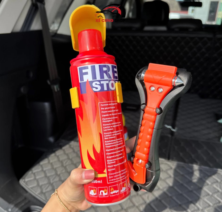 Bình Bọt Fom Kèm Búa Phá Kính Cầm Tay Đa Năng Cứu Hộ Khẩn Cấp Trên Xe Ô tô