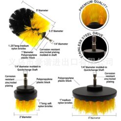 Bộ 3 Đầu Cọ Bàn Chải Gắn Máy Khoan – Phụ Kiện Chà Rửa Xe & Vệ Sinh Nhà Tắm