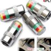 Bộ 4 Nắp Van Cảnh Báo Áp Suất Lốp 3 Màu, Đồng Hồ Đo Áp Suất Thu Nhỏ Cho Ô Tô & Xe Máy