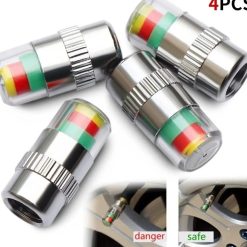 Bộ 4 Nắp Van Cảnh Báo Áp Suất Lốp 3 Màu, Đồng Hồ Đo Áp Suất Thu Nhỏ Cho Ô Tô & Xe Máy