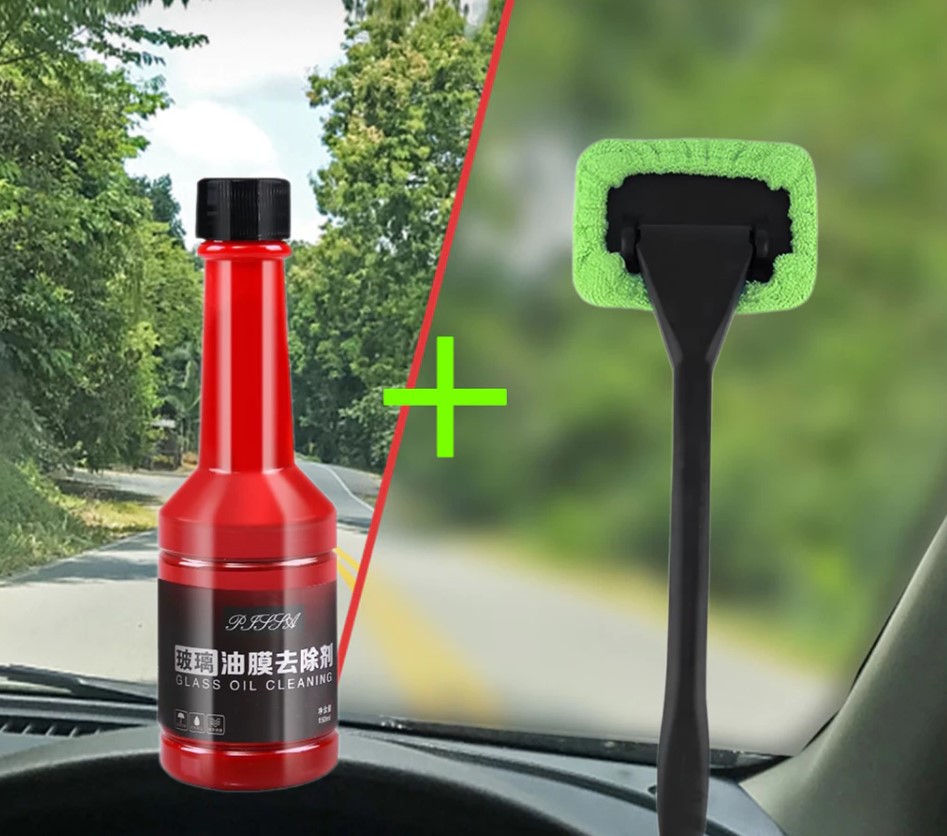 Bộ Dụng Cụ Vệ Sinh Xe Hơi Cây Lau Kính & Dung Dịch Làm Sạch Kính Xe, Chống Ố Chống Mờ