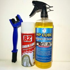 Bộ Dưỡng Sên BZ + Chai Tẩy Rửa Nhông Sên Dĩa & Rửa Xe HP Lube Super Clean 1L – Kèm Bàn Chải, Khăn Đa Năng