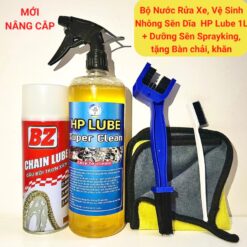 Bộ Dưỡng Sên BZ + Chai Tẩy Rửa Nhông Sên Dĩa & Rửa Xe HP Lube Super Clean 1L – Kèm Bàn Chải, Khăn Đa Năng