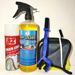 Bộ Dưỡng Sên BZ + Chai Tẩy Rửa Nhông Sên Dĩa & Rửa Xe HP Lube Super Clean 1L – Kèm Bàn Chải, Khăn Đa Năng