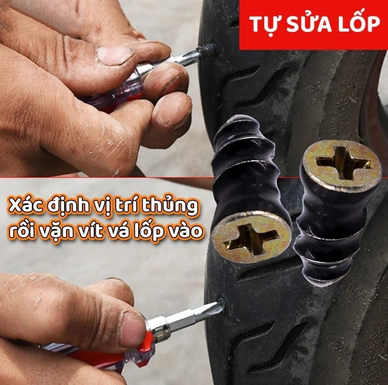Bộ vá lốp khẩn cấp Bằng Vít chuyên dụng - Không cần tháo lốp xe