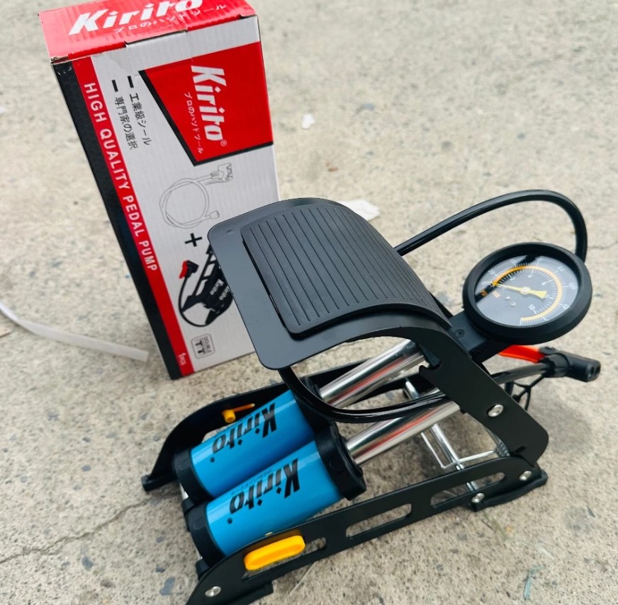 Bơm Đạp Chân 2 Ống KIRITO – Trang Bị Đồng Hồ Áp Suất Chuẩn Xác Cho Các Dòng Xe