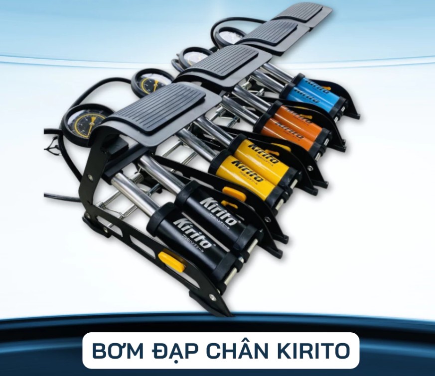 Bơm Đạp Chân 2 Ống KIRITO – Trang Bị Đồng Hồ Áp Suất Chuẩn Xác Cho Các Dòng Xe