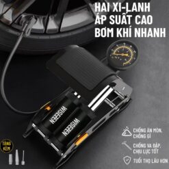 Bơm Đạp Chân 2 Ống Wisezen – Bơm Đa Năng Cho Xe Đạp, Xe Máy, Ô Tô Kèm Đồng Hồ Áp Suất Chuẩn Xác