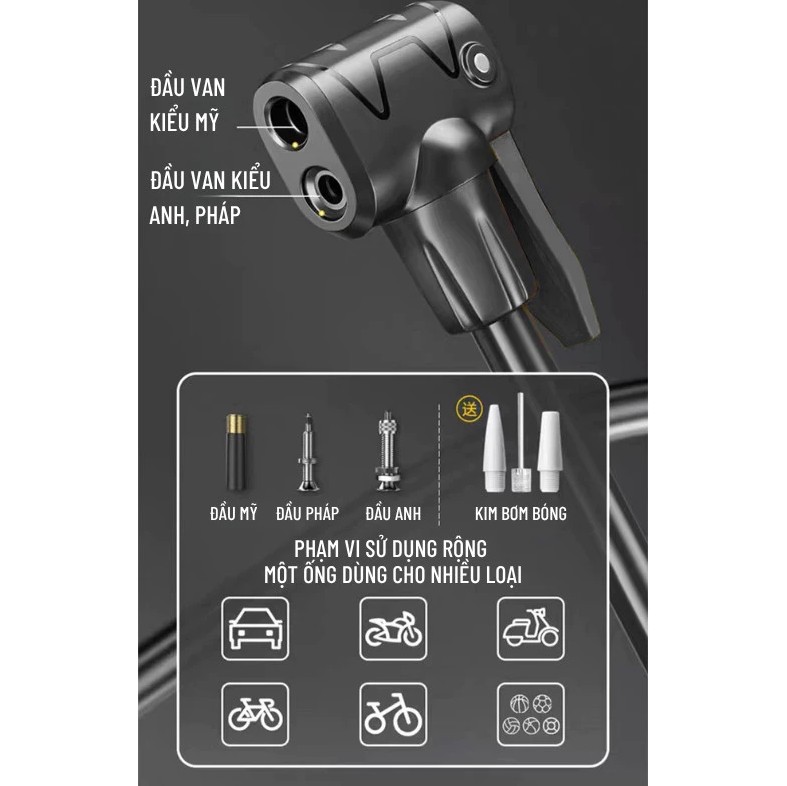 Bơm Đạp Chân 2 Ống Wisezen – Bơm Đa Năng Cho Xe Đạp, Xe Máy, Ô Tô Kèm Đồng Hồ Áp Suất Chuẩn Xác