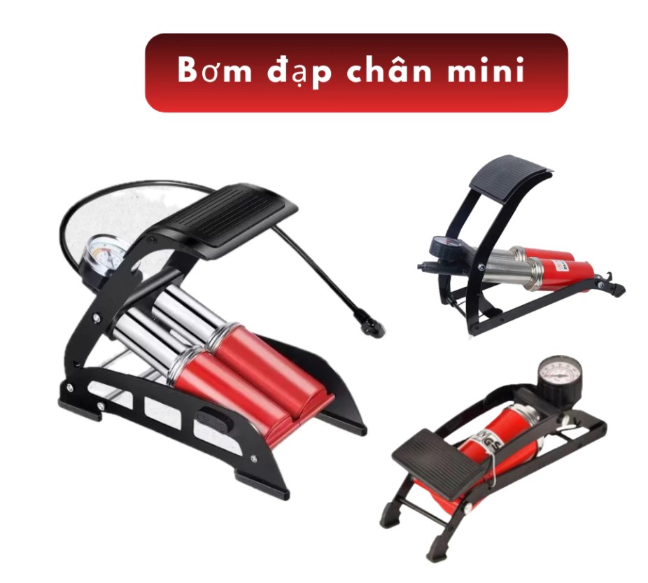 Bơm Đạp Chân Mini PTLUXURY Dụng Cụ Bơm Hơi Đa Năng Có Đồng Hồ Đo Áp Suất Chính Xác