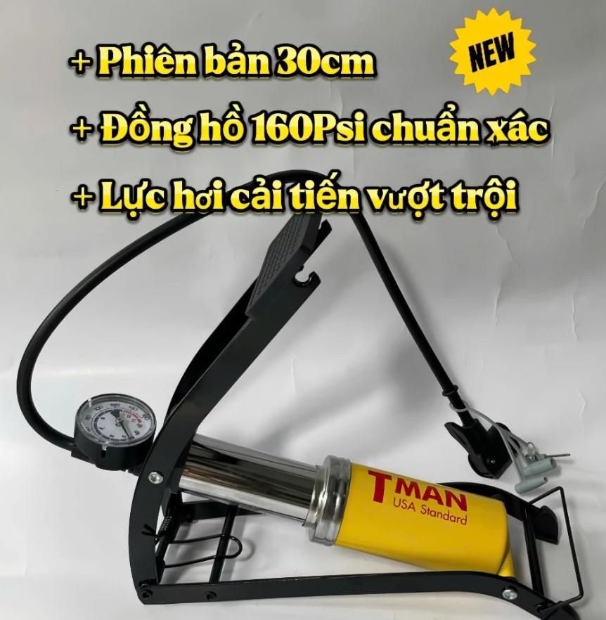 Bơm Đạp Chân Xe Máy, Xe Đạp USA Standard T-Man Lực Hơi Mạnh Mẽ, Độ Bền Vượt Trội, Chuẩn Mỹ