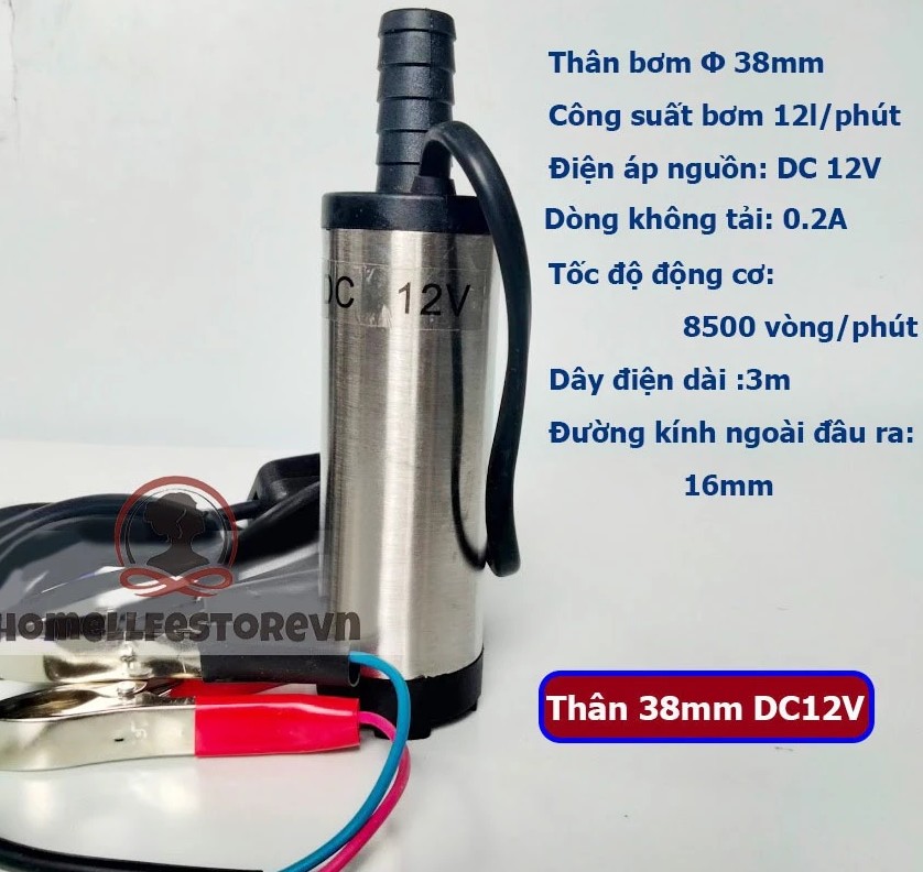 Bơm Điện Chìm 12V/24V Vỏ Hợp Kim Nhôm – Bơm Dầu Diesel, Nhiên Liệu, Nước Công Suất Mạnh 30L/Phút
