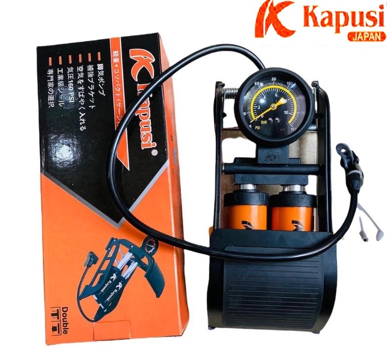 Bơm Hơi Đạp Chân Kapusi Dòng Bơm Mini 1 Xilanh, 2 Xilanh Mạnh Mẽ Cho Xe Máy, Xe Đạp, Ô Tô, Đồ Bơm Hơi
