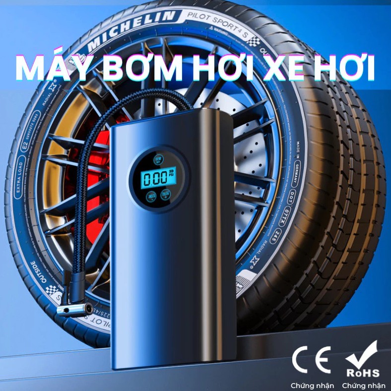 Bơm Hơi Mini Di Động Dùng Pin Sạc Cao Cấp Wisezen – Cho Ô Tô, Xe Máy, Xe Đạp, Xe Điện & Bóng Thể Thao