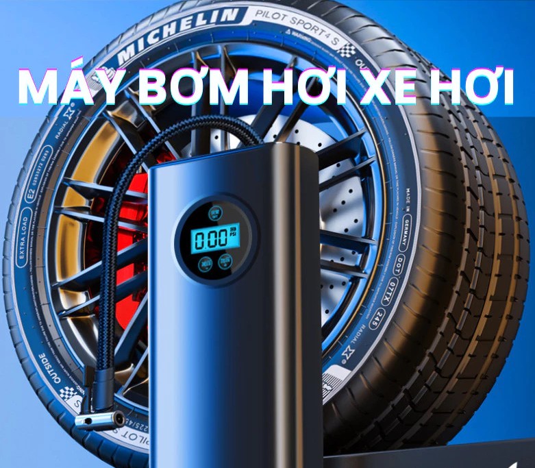 Bơm hơi mini di động xe hơi dùng pin sạc cao cấp Wisezen