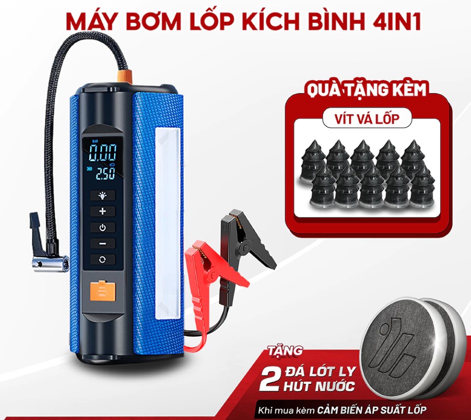 Bơm Lốp Kích Bình Ô Tô V2 4in1 Medicar 12.000mAh – Bơm Lốp, Kích Bình, Sạc Dự Phòng & Đèn Pin Siêu Sáng