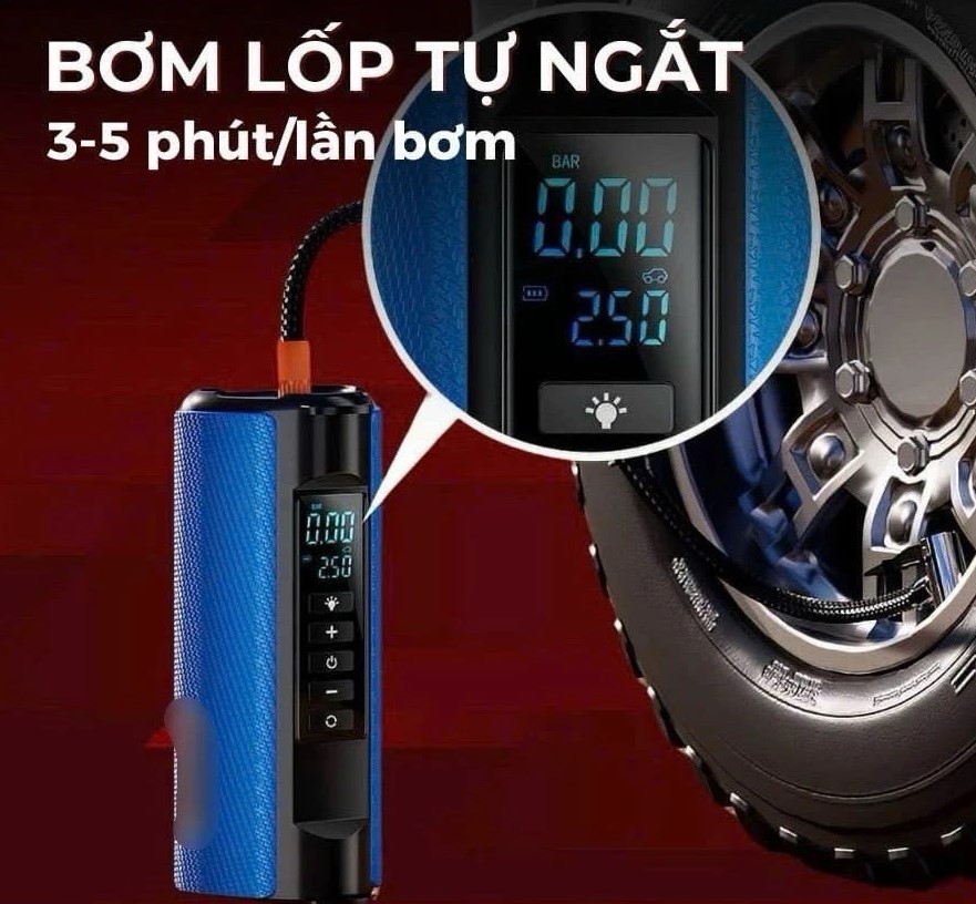 Bơm Lốp & Kích Bình Ô Tô Wisezen 4 in 1 – Đa Năng Bơm, Kích Bình, Sạc Dự Phòng, Đèn Chiếu Sáng