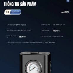 Bơm Lốp Mini Di Động Dùng Pin Sạc Cao Cấp – Cho Ô Tô, Xe Máy, Xe Đạp, Xe Điện & Bóng Thể Thao
