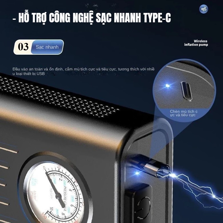 Bơm Lốp Mini Di Động Dùng Pin Sạc Cao Cấp – Cho Ô Tô, Xe Máy, Xe Đạp, Xe Điện & Bóng Thể Thao