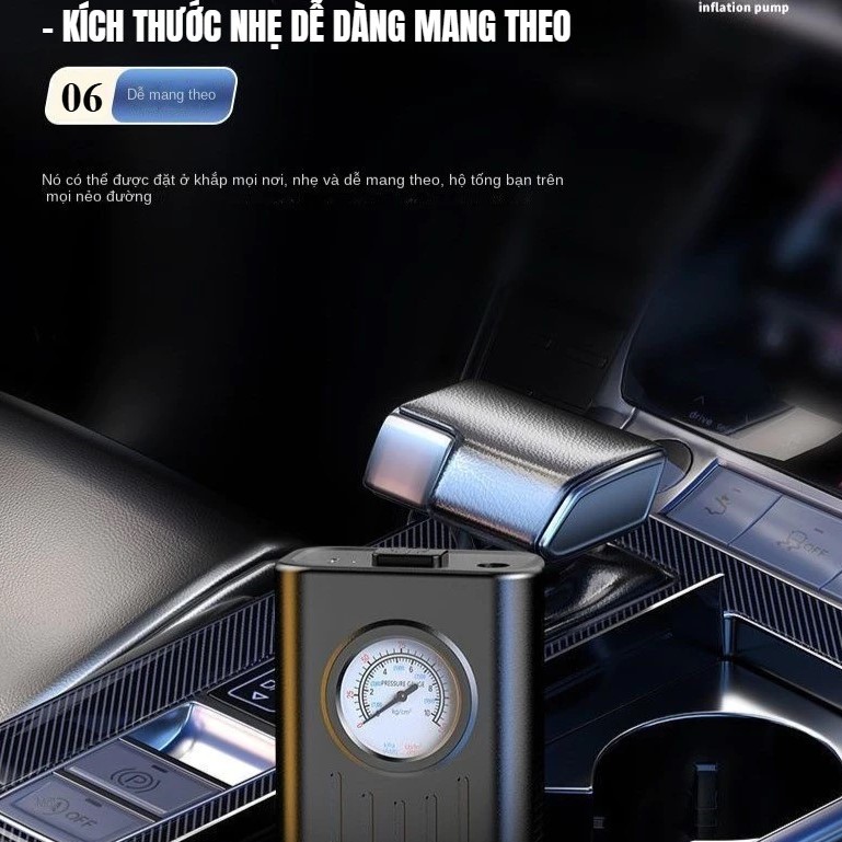 Bơm Lốp Mini Di Động Dùng Pin Sạc Cao Cấp – Cho Ô Tô, Xe Máy, Xe Đạp, Xe Điện & Bóng Thể Thao