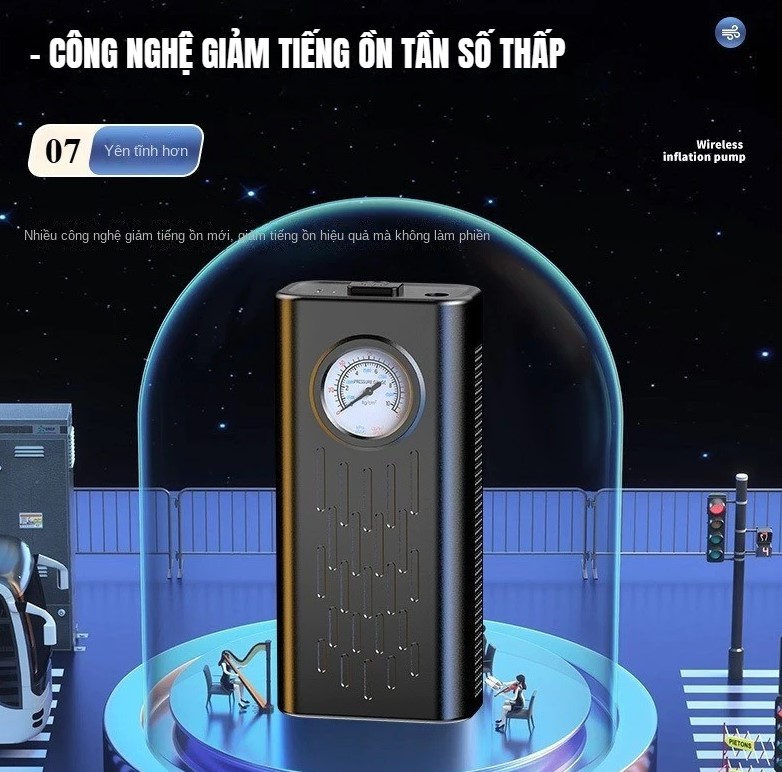Bơm Lốp Mini Di Động Dùng Pin Sạc Cao Cấp – Cho Ô Tô, Xe Máy, Xe Đạp, Xe Điện & Bóng Thể Thao