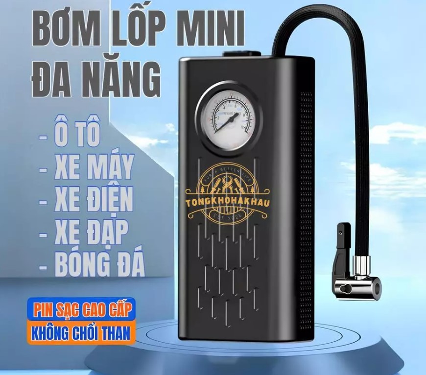 Bơm Lốp Mini Di Động Dùng Pin Sạc Cao Cấp – Cho Ô Tô, Xe Máy, Xe Đạp, Xe Điện & Bóng Thể Thao