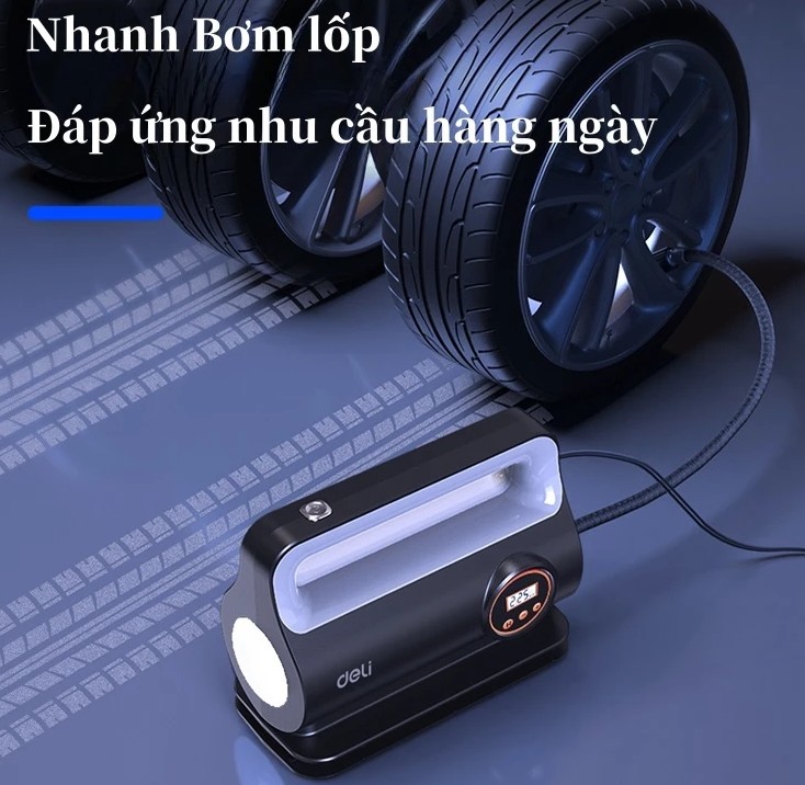 Bơm Lốp Ô Tô Deli – Máy Bơm Xe Điện Tử Thông Minh, Tự Ngắt, Thiết Kế Nhỏ Gọn