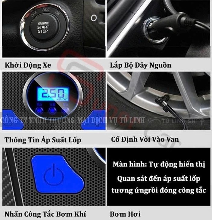 Bơm Lốp Ô Tô Mini Đa Năng AIKESI, Omino, Không Dây – Máy Bơm Hơi Xe Hơi Tự Ngắt Thông Minh 12V