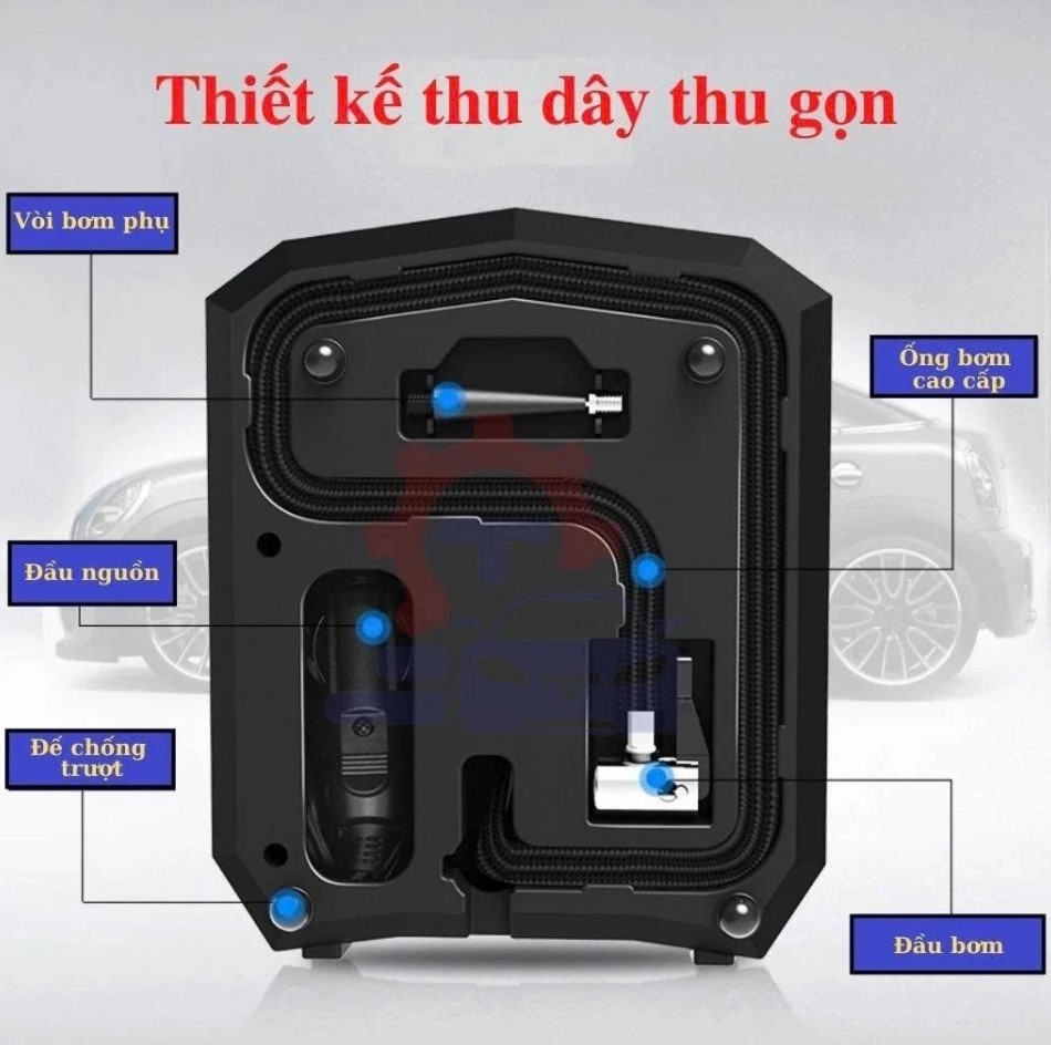 Bơm Lốp Ô Tô Mini Đa Năng AIKESI, Omino, Không Dây – Máy Bơm Hơi Xe Hơi Tự Ngắt Thông Minh 12V