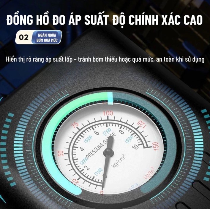 Bơm lốp ô tô sạc pin tự động – Cài đặt sẵn áp suất, dừng khi đầy, vận hành êm ái chỉ 35dB