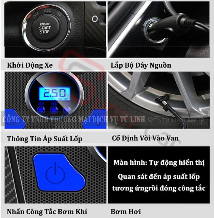 Bơm Lốp Ô Tô, Xe Hơi Điện Tử Tự Ngắt Chính Hãng AIKESI / YOROSHIKO (Có Pin Tích Điện)